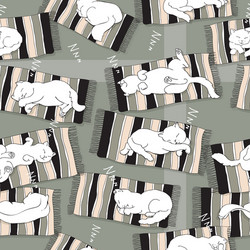 Pattern with sleeping cat on a stripe mat vector