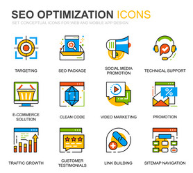 simple set seo and web optimization line icons vector image