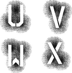 Stencil angular spray font letters u v w x vector