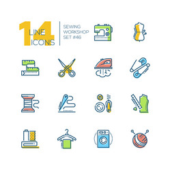 sewing workshop - set of line design style vector image