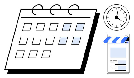 calendar with clock and digital page representing vector image