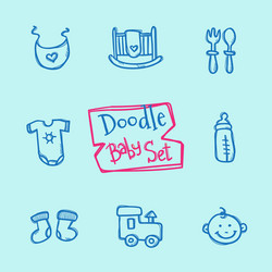 Doodle baby icons set cute hand drawn vector