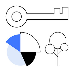 minimalist key pie chart and tree outline vector image