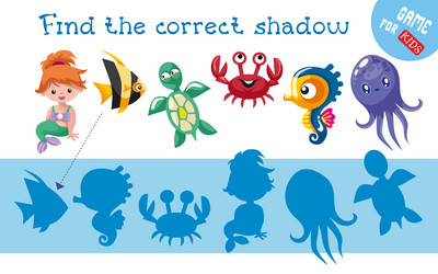 Find correct shadow cute animal characters vector