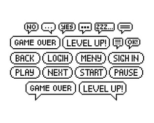 set 8-bit pixel graphics icons isolated vector image
