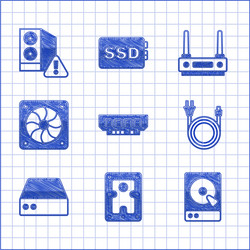 set ram random access memory hard disk drive hdd vector image