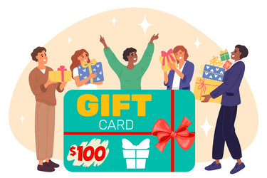 happy men and women with present boxes large Vector Image