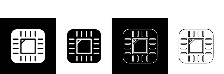 set computer processor with microcircuits cpu icon vector image