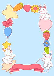 Frame with cute kawaii little bunnies funny vector