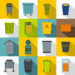 garbage container icons set flat style vector