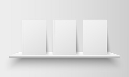 realistic book with empty blank cover on bookshelf vector image