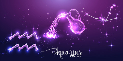 Futuristic aquarius zodiac sign on dark purple vector