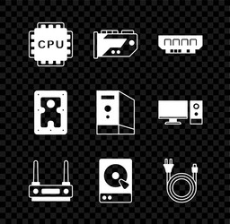 set processor with cpu video graphic card ram vector image