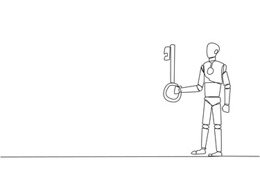 Single Continuous Line Drawing Robot Holding Vector Image