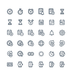 thin line icons set with date and time vector