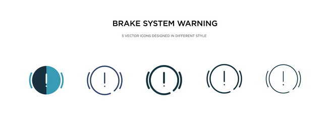 Brake system warning icon in different style two vector