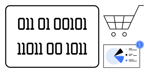 binary code shopping cart and analytics vector image