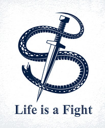 dagger kills a snake defeated serpent wraps vector image