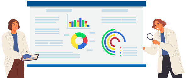 scientist works with data analytics and research vector image