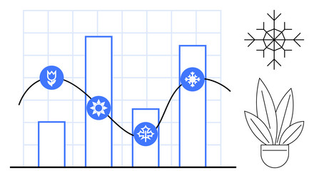seasonal data analysis with bar graph line chart vector image