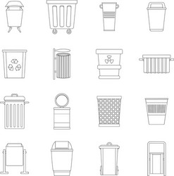 Garbage container icons set outline style vector