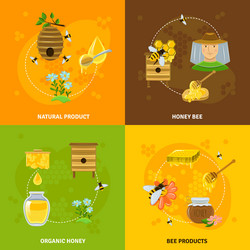 Honey and bees icons set vector