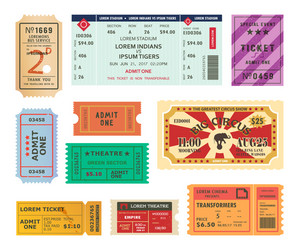 vintage tickets paper coupons for circus cinema vector