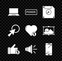 set laptop power button floppy disk for computer vector image