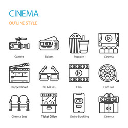 cinema and movie in outline icon symbol set vector