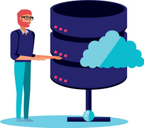 data center disks with young man vector image