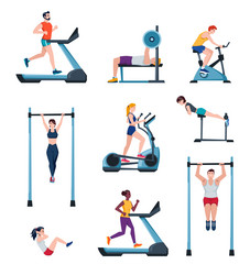 Gym characters set doing physical exercises vector