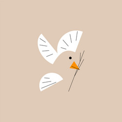 minimalistic bird with branch in outline vector