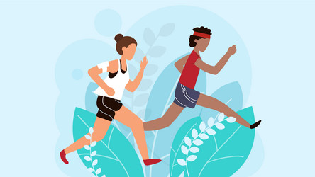 running people athletic man and woman cartoon vector