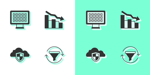 set sales funnel with chart binary code cloud vector image