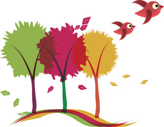 three colorful trees in autumn with leafs and some vector image
