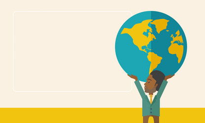 Black businessman carrying big globe vector