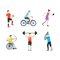 Cartoon disabled sports characters icon set vector