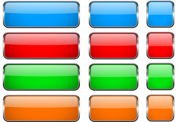 Colored rectangle glass 3d buttons with metal vector