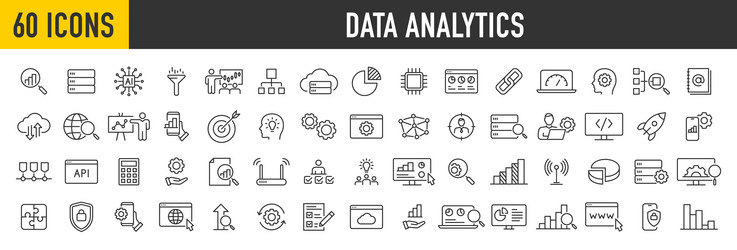 set of 60 data analysis web icons in line style vector image