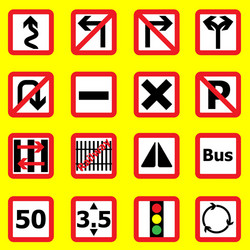 traffic sign icons on yellow background vector