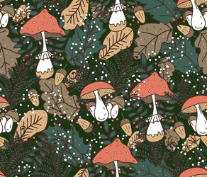 Autumn forest with mushrooms seamless pattern vector