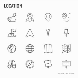 Location Line Icons - Navigation & Geography vector image