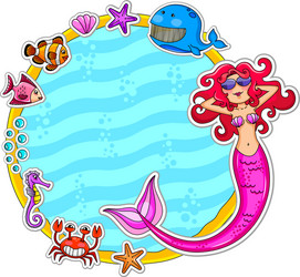 Mermaid Frame with Sea Creatures Vector Image