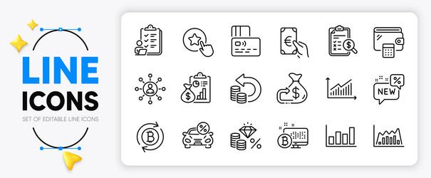 Car leasing report and card line icons for web vector