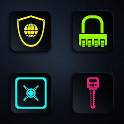 Set key shield with world globe safe vector