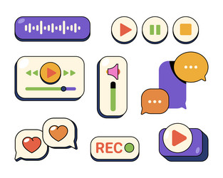 set of audio record interface element ui vector image