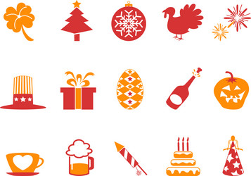 Holiday Icon Set - Red & Orange Vector Image