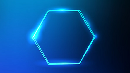 neon double hexagon frame with shining effects vector image