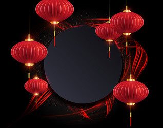 round frame with red air lanterns in paper art vector image