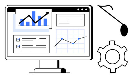 data analysis on computer screen with graphs vector image